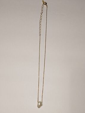 Gold Chain Necklace with Single White Pearl Pendant - Women Jewelry